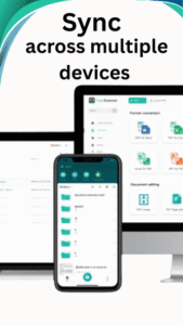 CamScanner Pro APK syncing files across multiple devices including mobile and desktop screens.